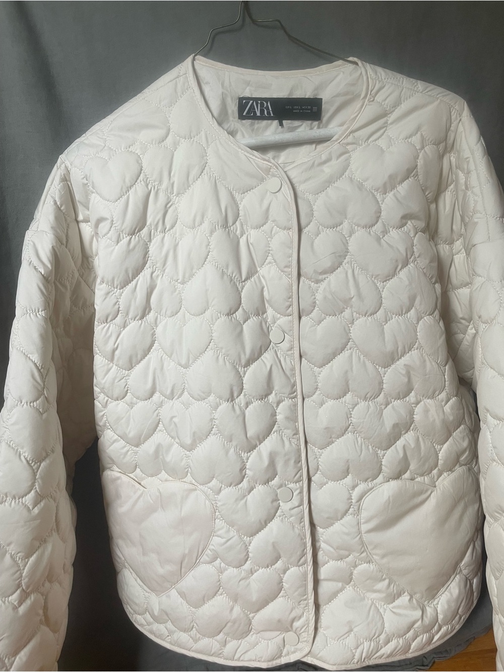 ZARA Vietnam Cream Quilted Heart-Pattern Puffer Jacket